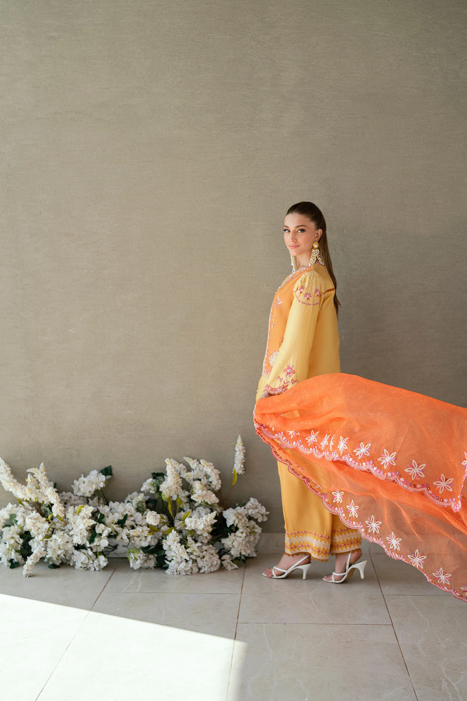 SS25DA-2704 MUSTARD 2PCS EMBROIDERED KURTA WITH TROUSER - Image 3