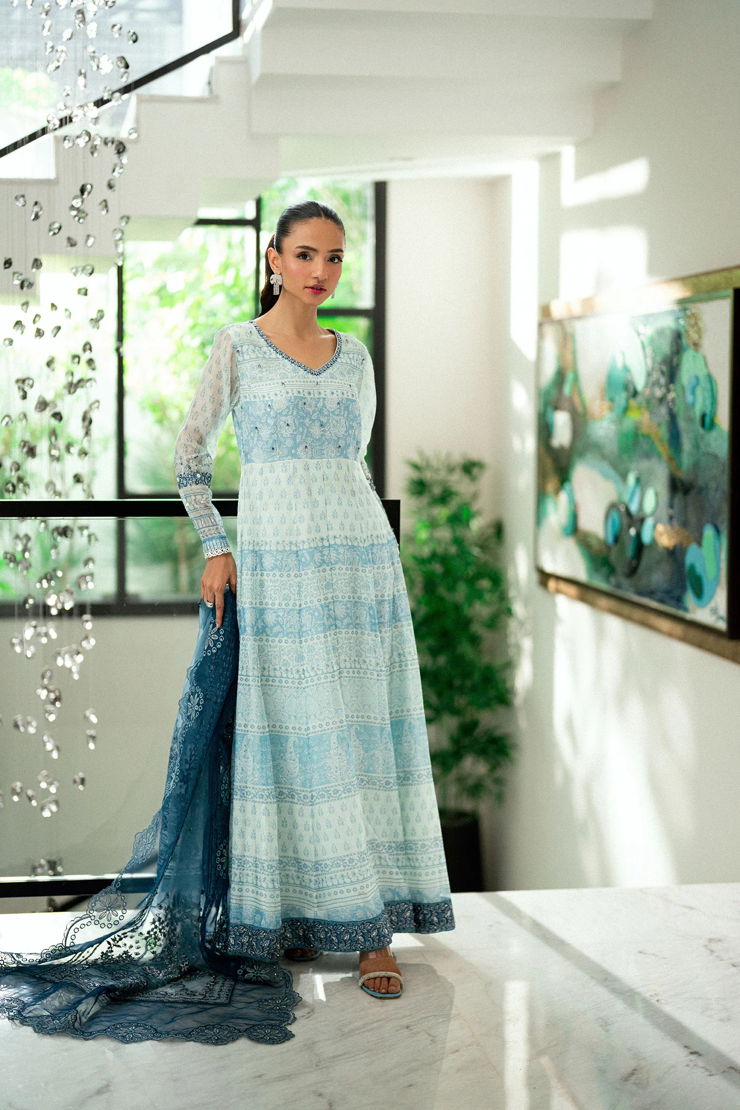 SS25DA-2728 SKY BLUE 2PCS EMBROIDERED PISHWAS WITH TROUSER - Image 4