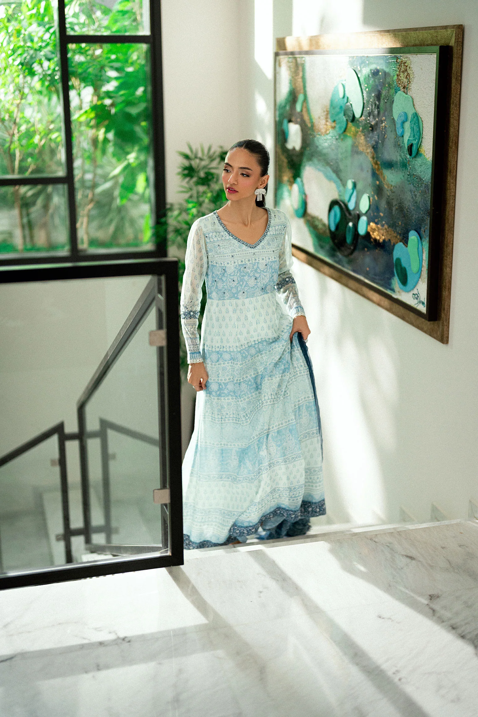 SS25DA-2728 SKY BLUE 2PCS EMBROIDERED PISHWAS WITH TROUSER - Image 5