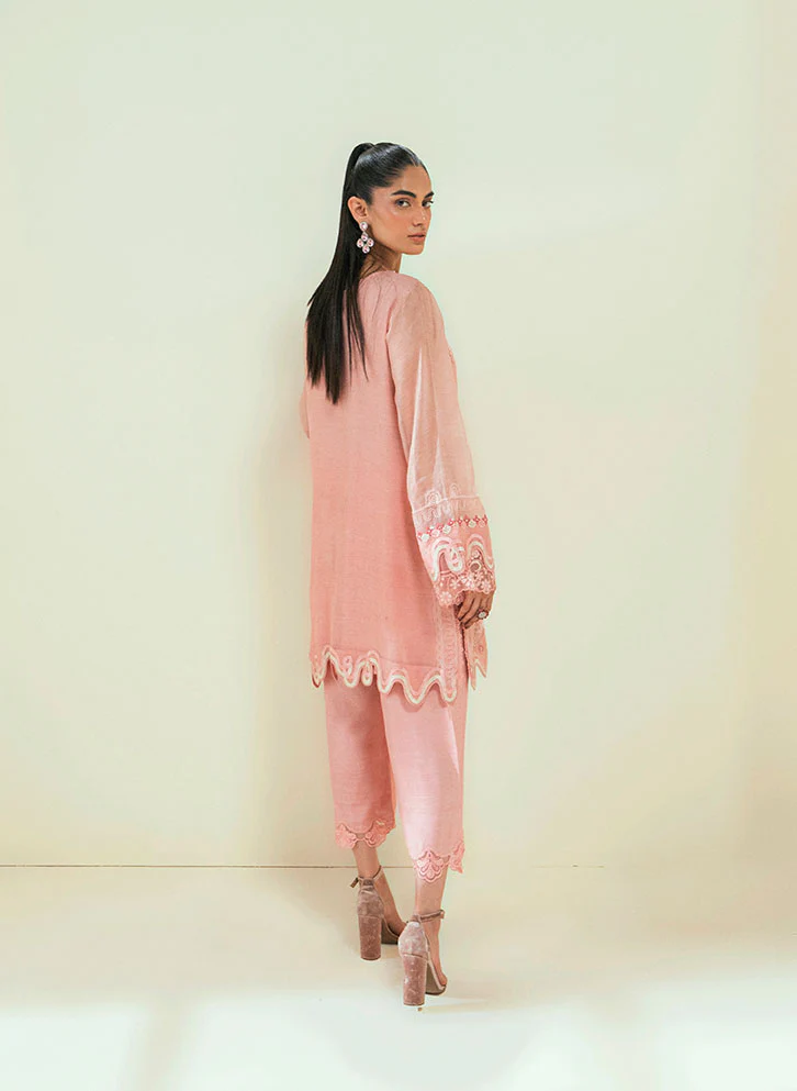 SS25DA-2737 PINK 2PCS EMBROIDERED KURTA WITH TROUSER - Image 3