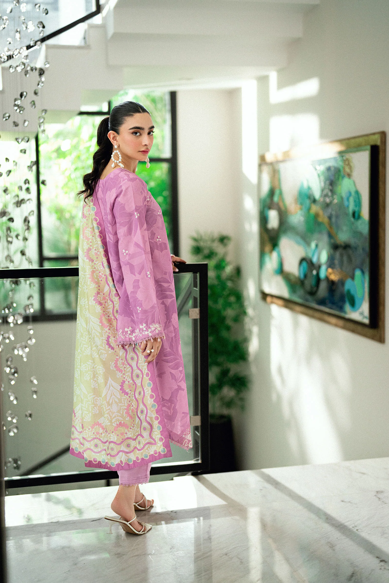 SS25DA-2746 LILAC 2PCS EMBROIDERED KURTA WITH TROUSER - Image 3