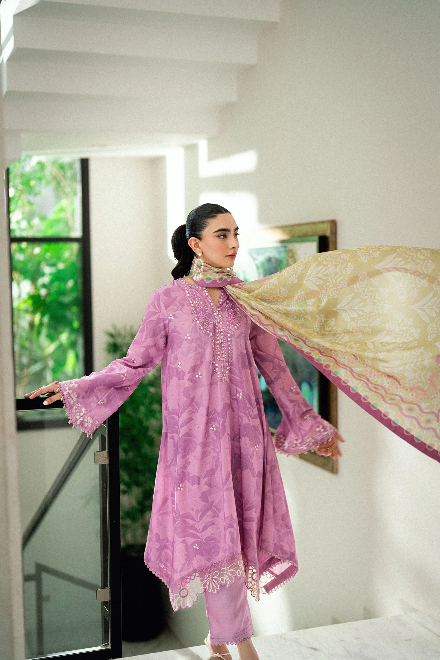 SS25DA-2746 LILAC 2PCS EMBROIDERED KURTA WITH TROUSER - Image 4