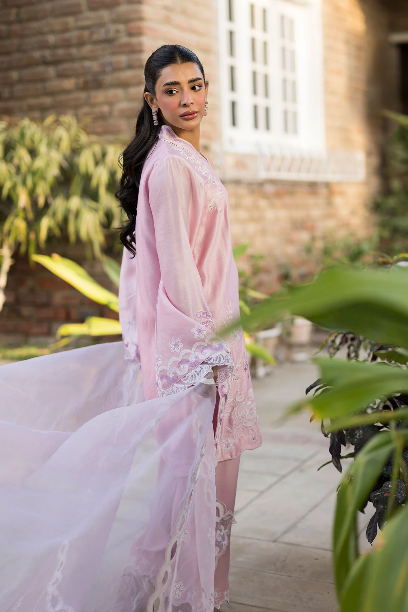 SS25DA-2765 PINK 2PCS EMBROIDERED KURTA WITH TROUSER - Image 3