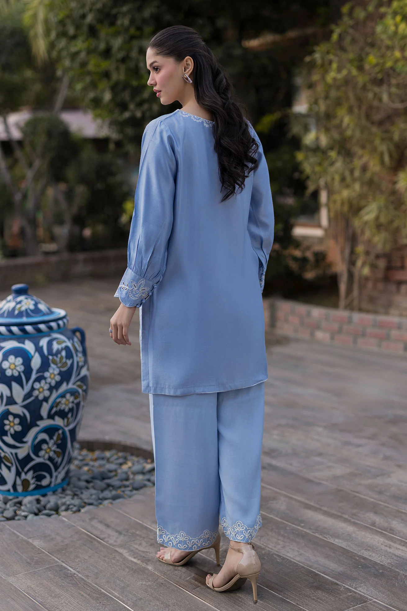 SS25DA-2767 SKY BLUE 2PCS EMBROIDERED KURTA WITH TROUSER - Image 3