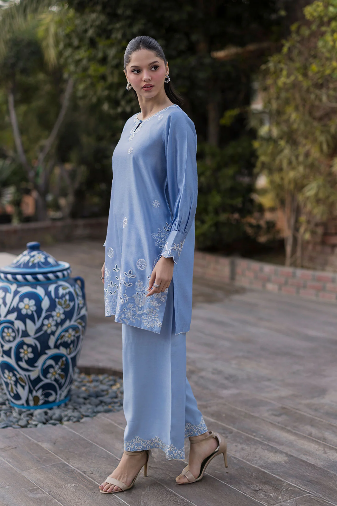 SS25DA-2767 SKY BLUE 2PCS EMBROIDERED KURTA WITH TROUSER - Image 5