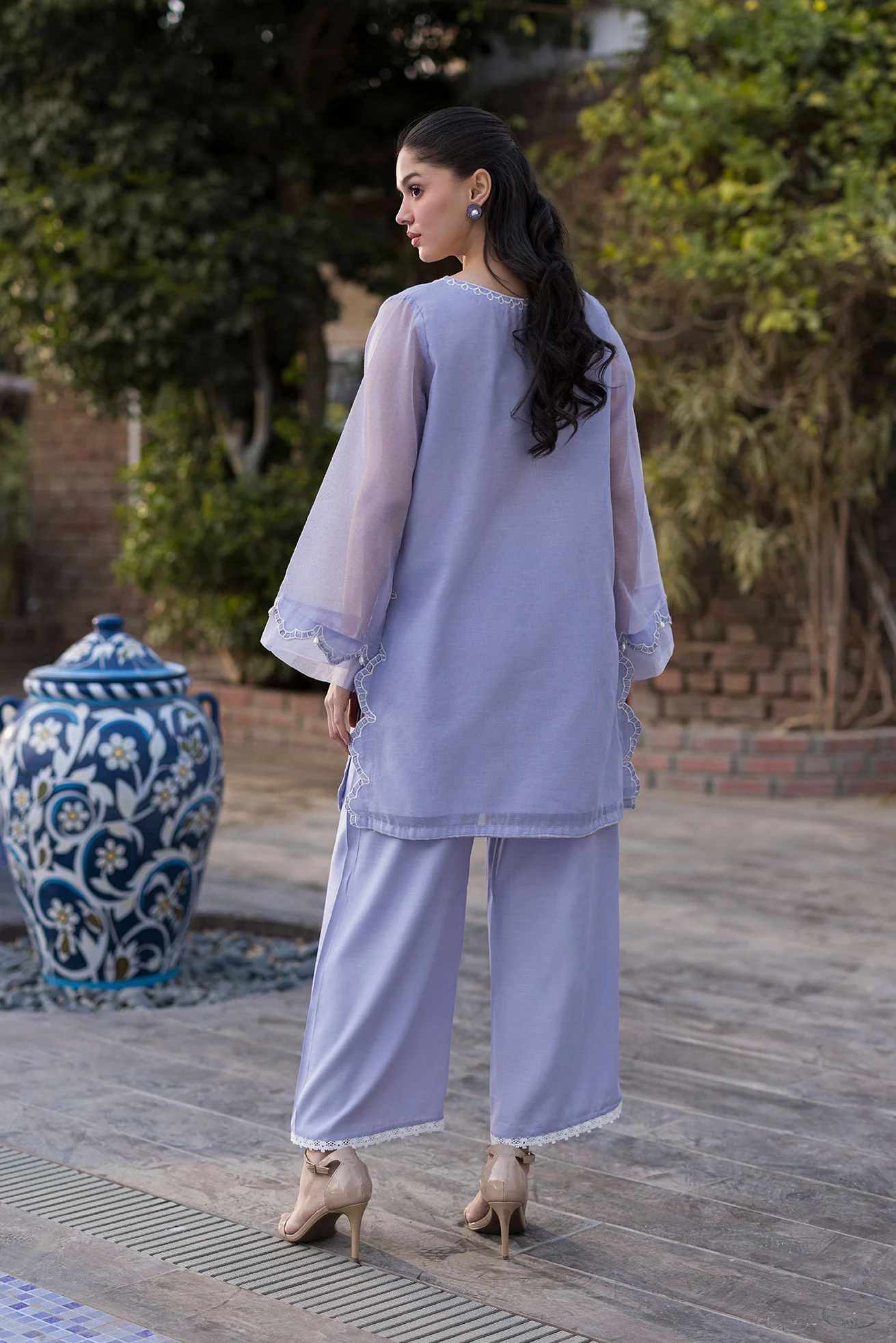 SS25DA-2769 LAVENDER 2PCS EMBROIDERED KURTA WITH TROUSER - Image 3