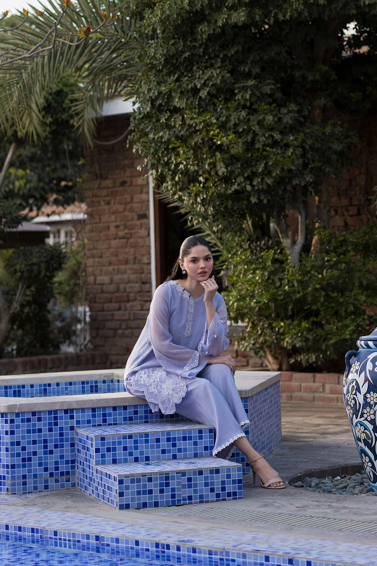 SS25DA-2769 LAVENDER 2PCS EMBROIDERED KURTA WITH TROUSER - Image 5