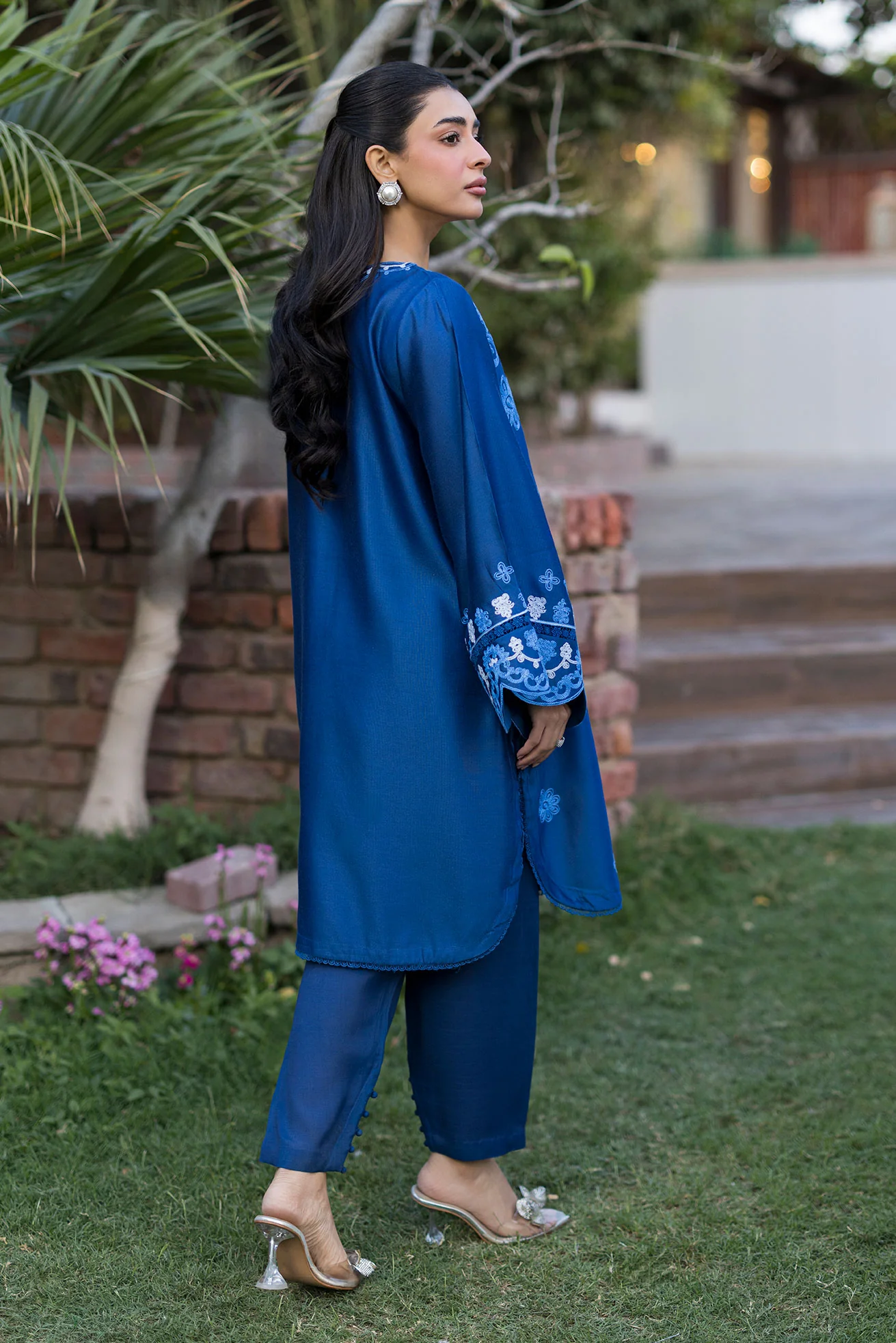 SS25DA-2776   BLUE  2PCS  EMBROIDERED KURTA WITH TROUSER - Image 3