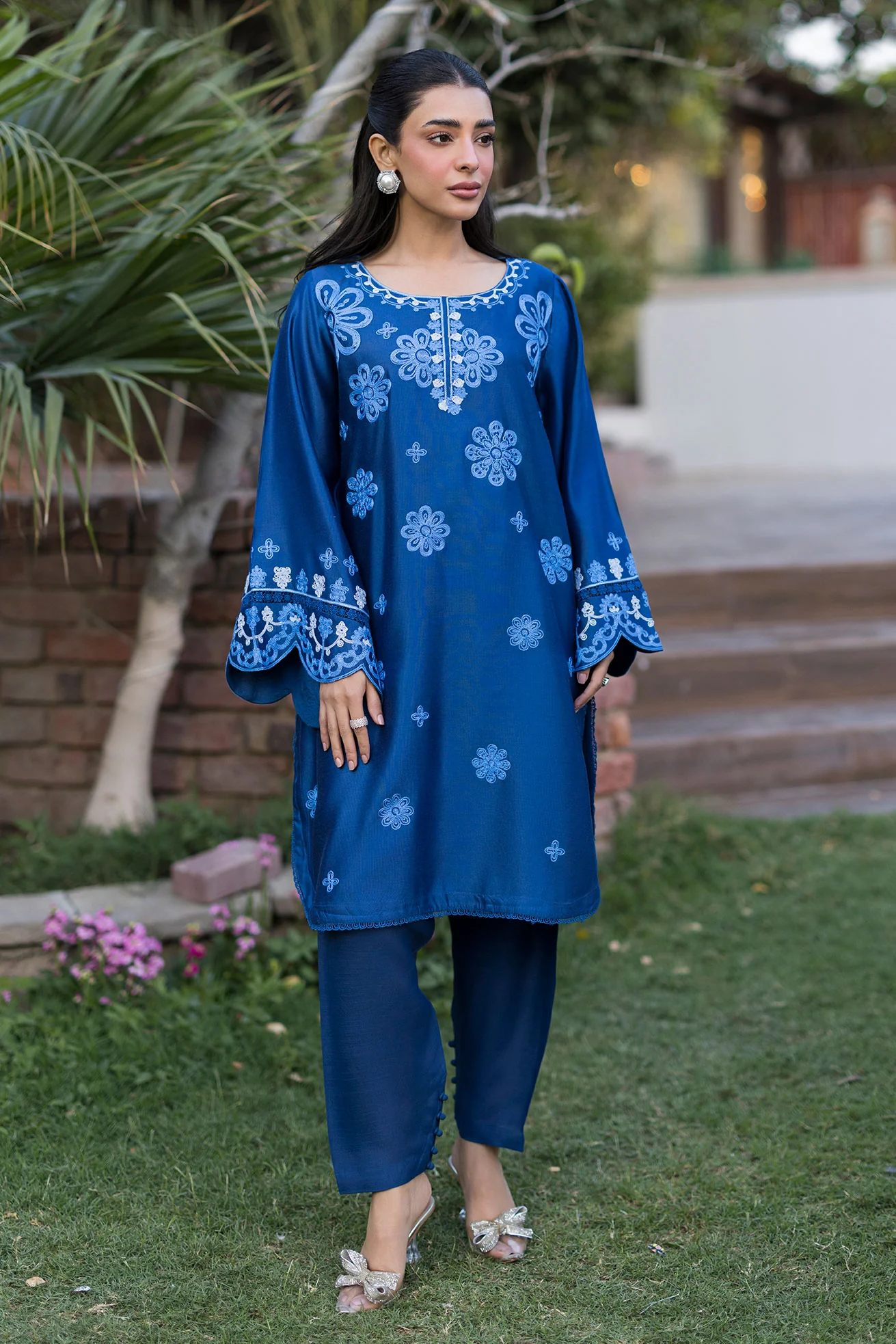 SS25DA-2776   BLUE  2PCS  EMBROIDERED KURTA WITH TROUSER - Image 5