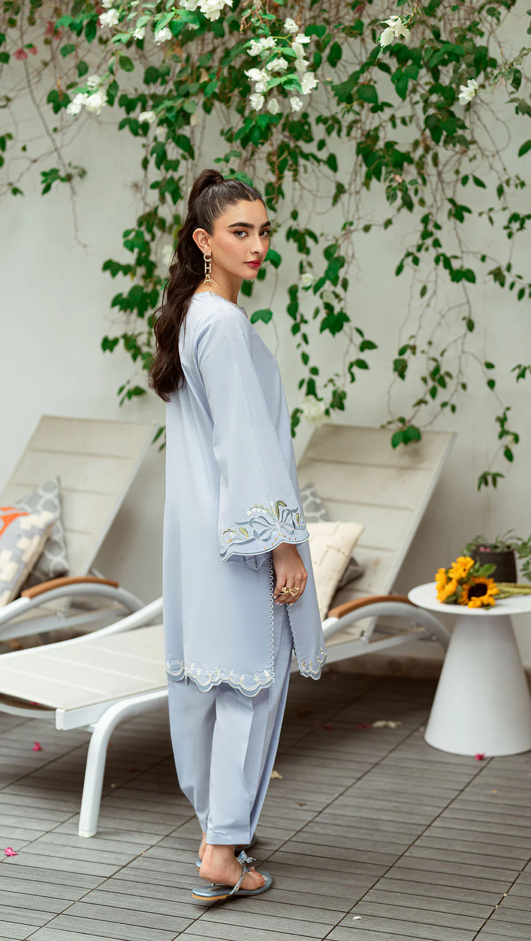 SS25DC-2567 SKY BLUE 2PCS  EMBROIDERED KURTA WITH TROUSER - Image 3