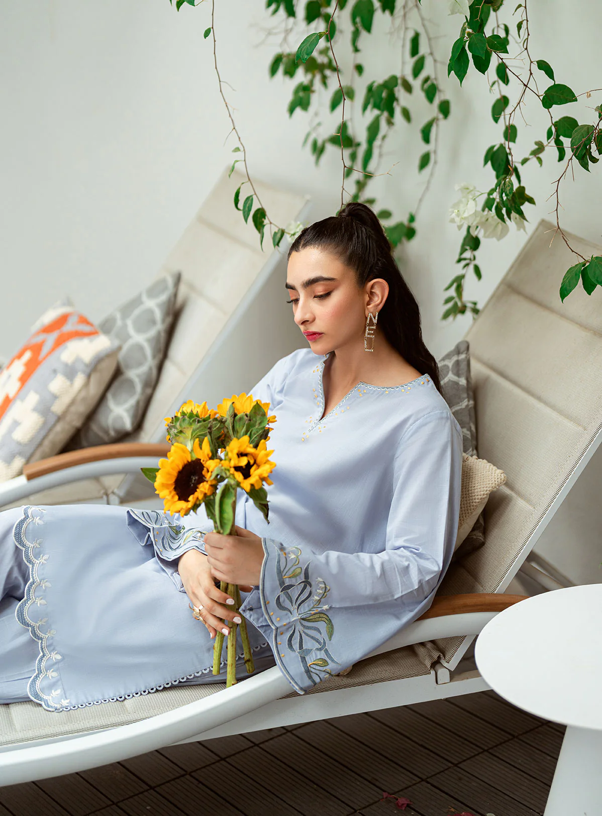 SS25DC-2567 SKY BLUE 2PCS  EMBROIDERED KURTA WITH TROUSER - Image 5