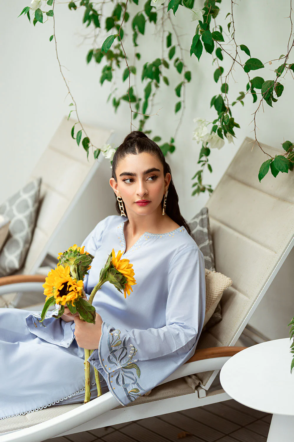 SS25DC-2567 SKY BLUE 2PCS  EMBROIDERED KURTA WITH TROUSER - Image 6