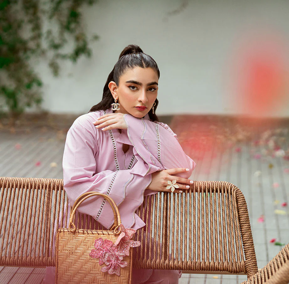 SS25DC-2568 LIGHT PURPLE 2PCS EMBROIDERED KURTA WITH TROUSER - Image 5