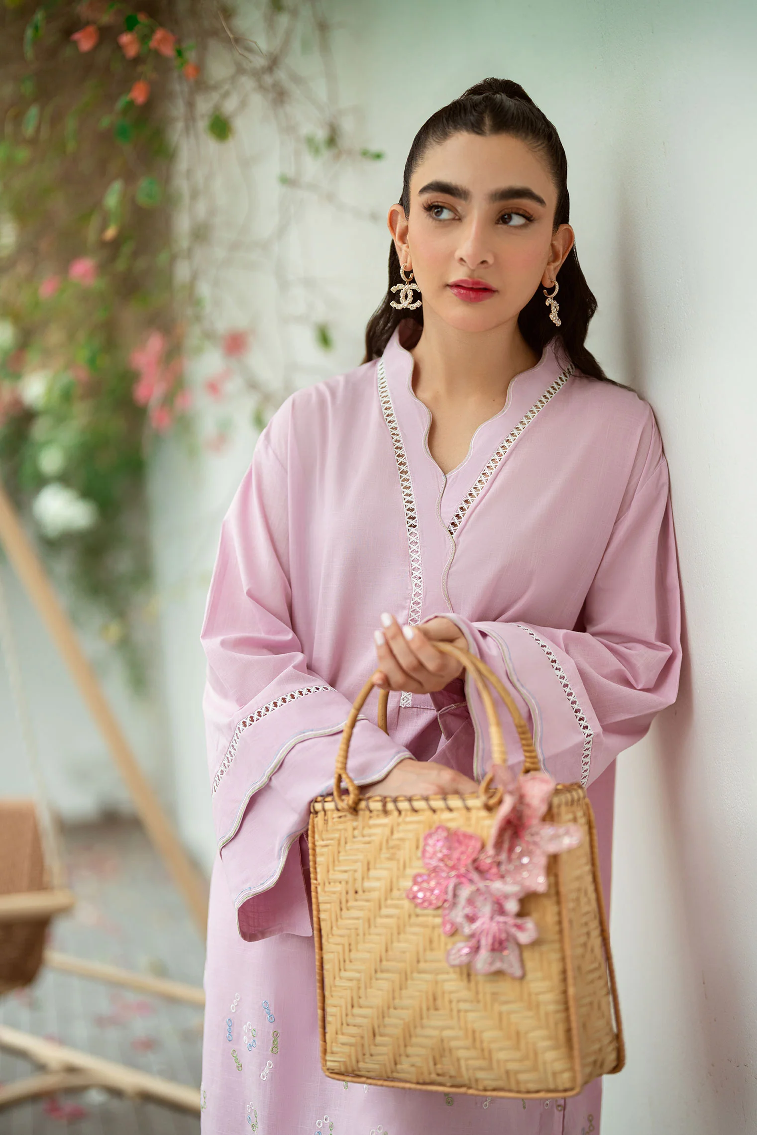 SS25DC-2568 LIGHT PURPLE 2PCS EMBROIDERED KURTA WITH TROUSER - Image 6