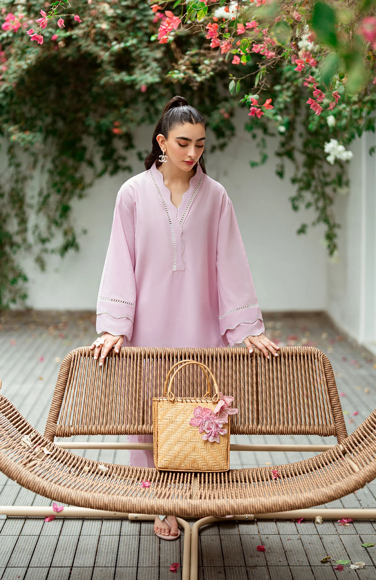 SS25DC-2568 LIGHT PURPLE 2PCS EMBROIDERED KURTA WITH TROUSER - Image 7
