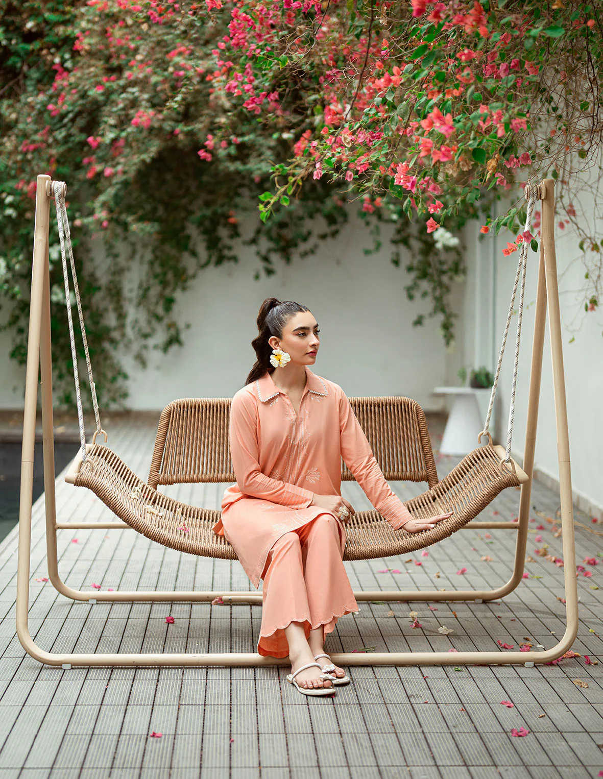 SS25DC-2573 PEACH 2PCS EMBROIDERED KURTA WITH TROUSER - Image 7
