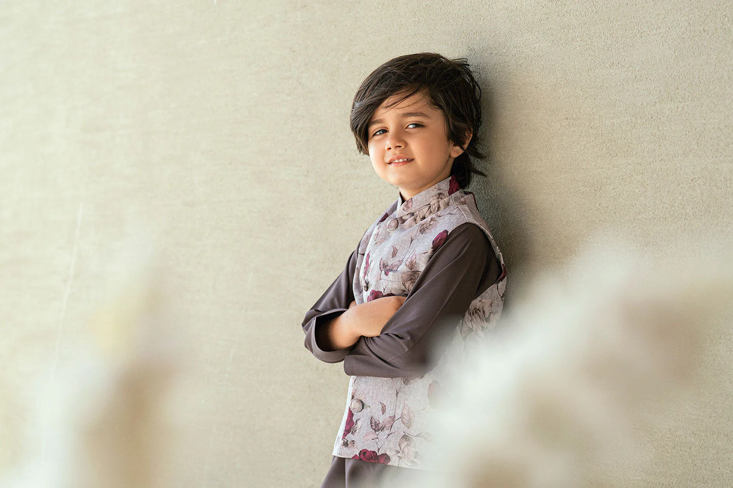 SS25DK-0191 - DARK GREY - KURTA ,PAJAMA & WAIST COAT - 3PCS - Image 4
