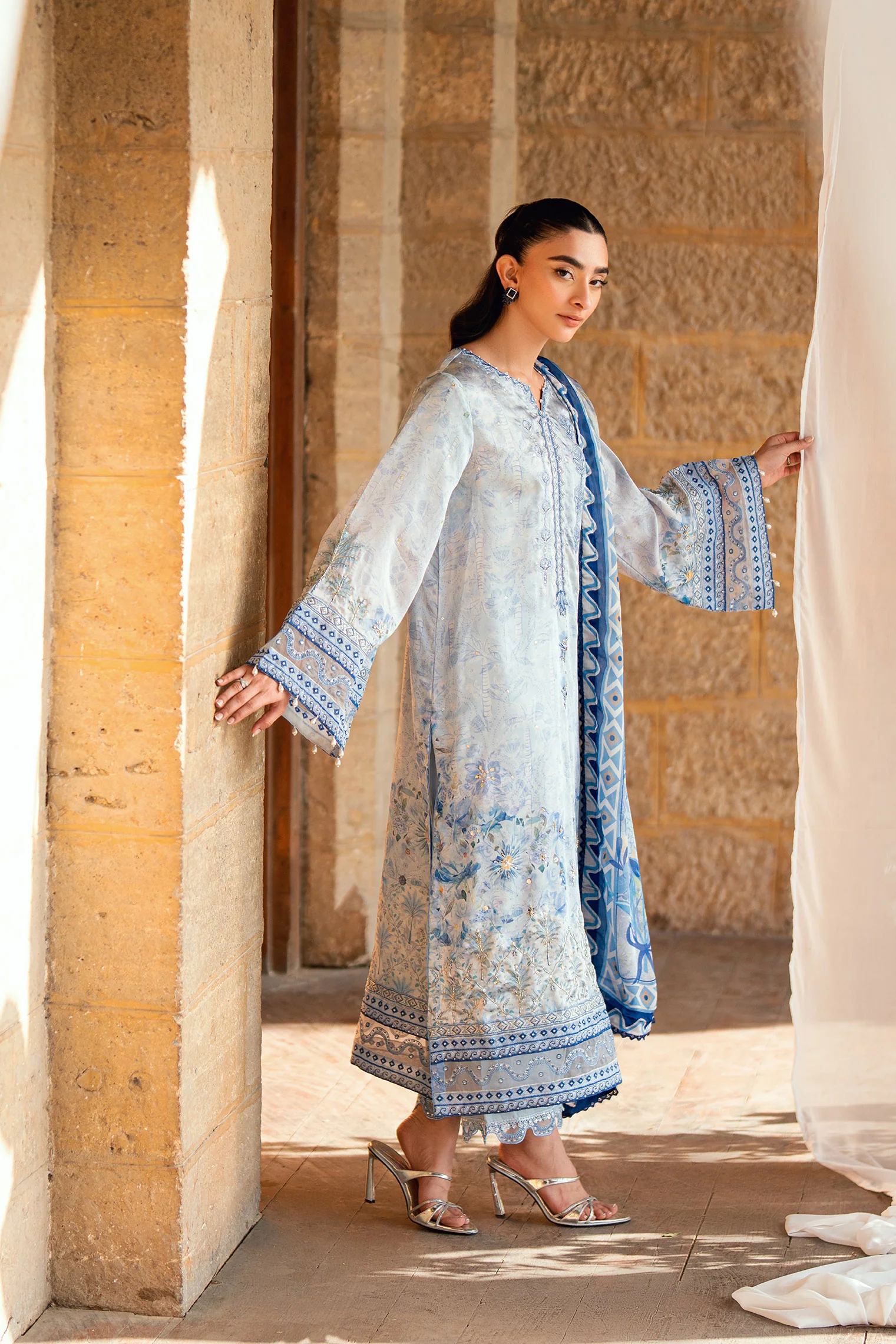 SS26DA-2891 SKY BLUE 2PCS HAND EMBELLISHED KURTA WITH TROUSER - Image 7