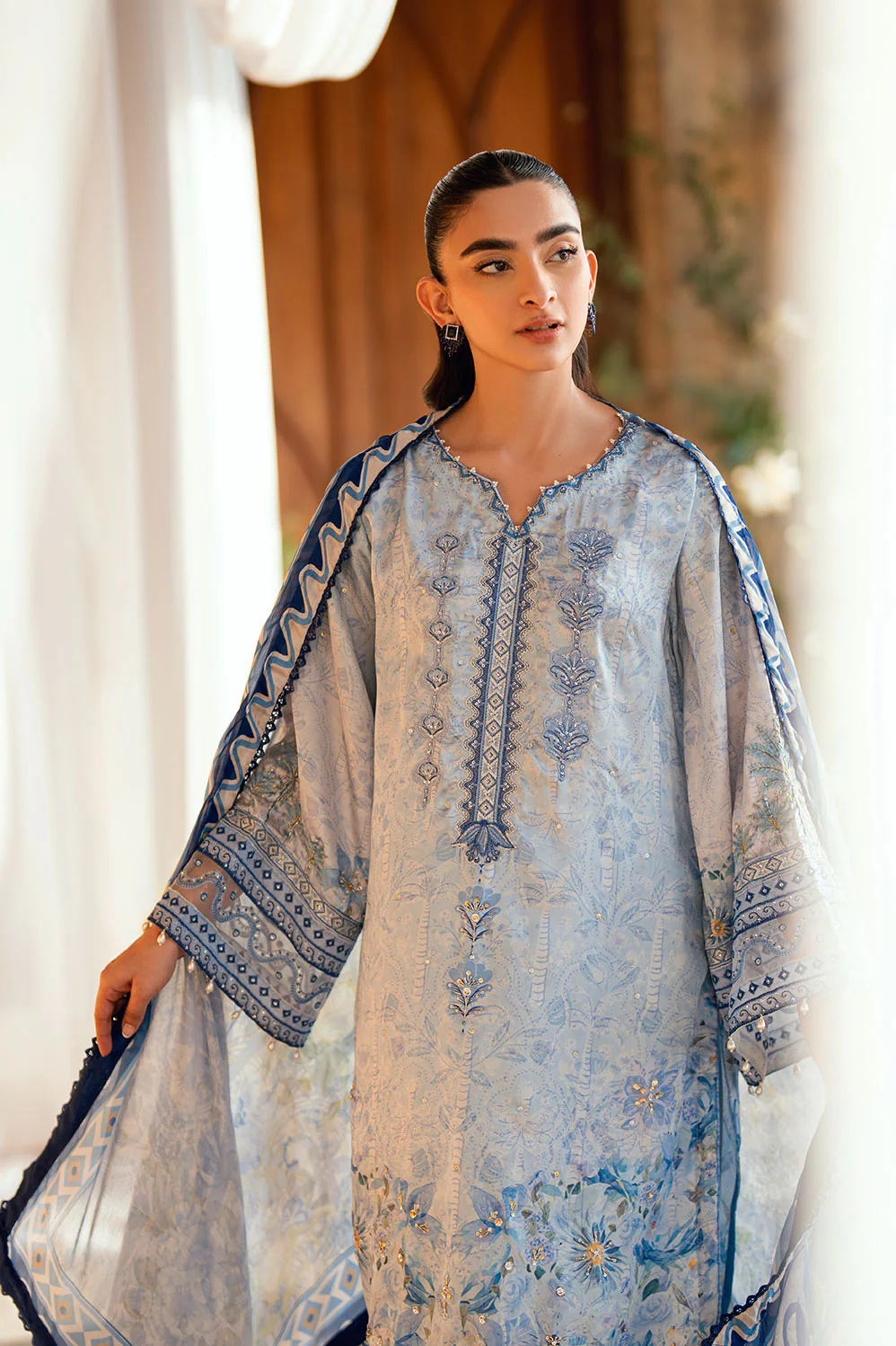 SS26DA-2891 SKY BLUE 2PCS HAND EMBELLISHED KURTA WITH TROUSER - Image 9