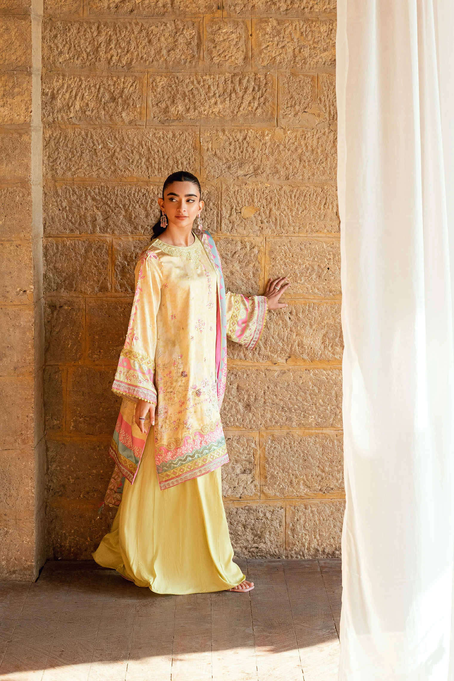 SS26DA-2892 YELLOW 2PCS HAND EMBELLISHED KURTA WITH TROUSER - Image 8