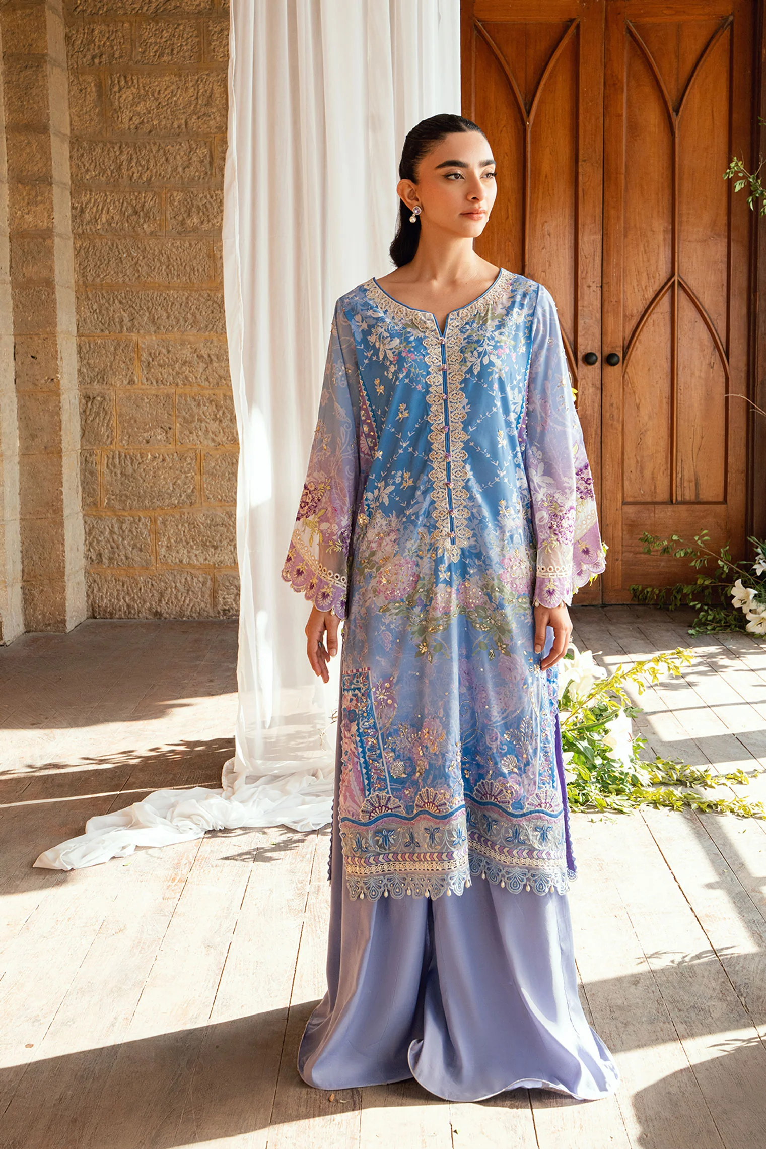 SS26DA-2897 PURPLE 2PCS HAND EMBELLISHED KURTA WITH TROUSER - Image 5