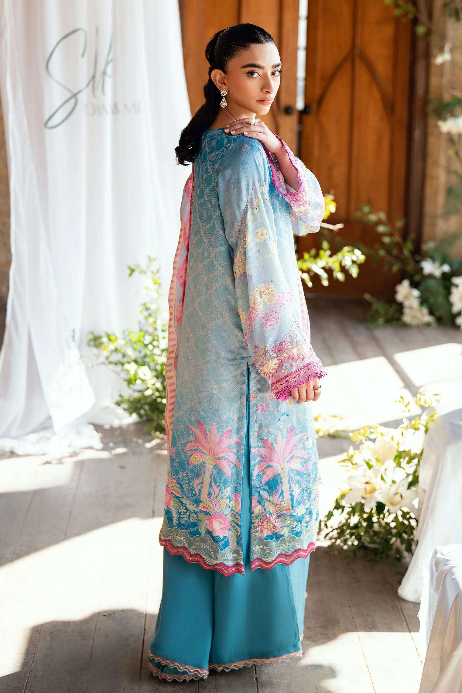 SS26DA-2898 BLUE 2PCS HAND EMBELLISHED KURTA WITH TROUSER - Image 3
