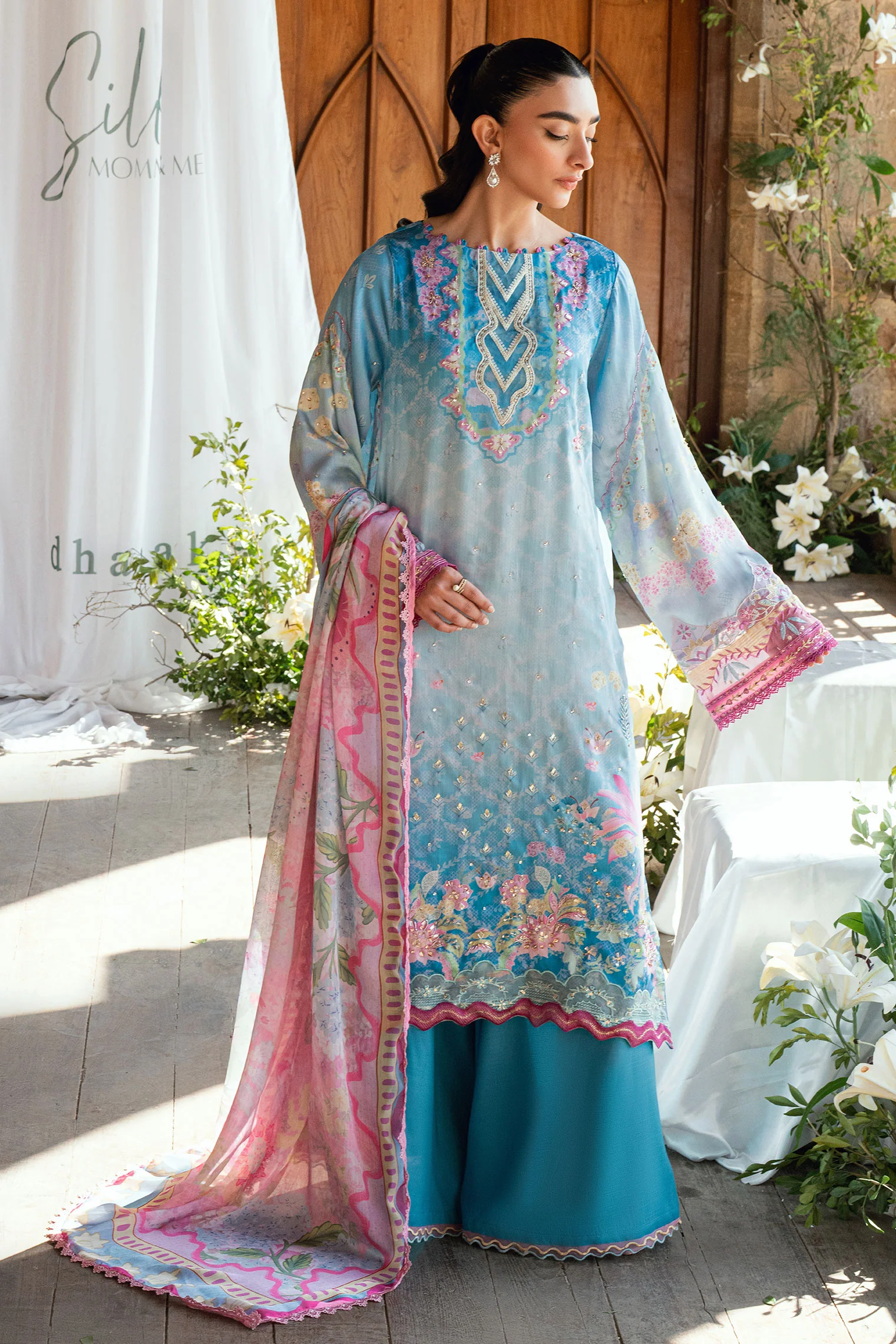 SS26DA-2898 BLUE 2PCS HAND EMBELLISHED KURTA WITH TROUSER - Image 4