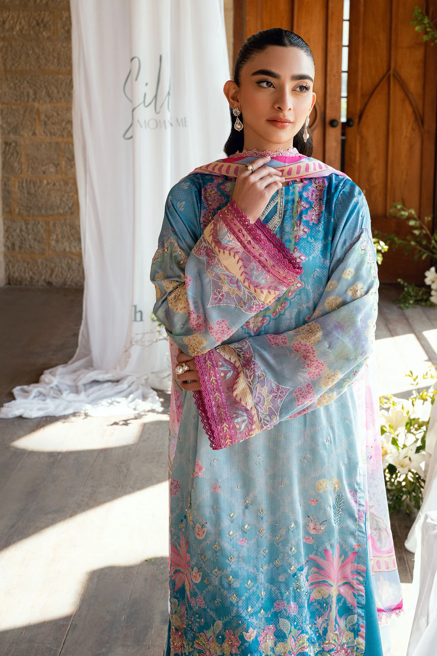 SS26DA-2898 BLUE 2PCS HAND EMBELLISHED KURTA WITH TROUSER - Image 5
