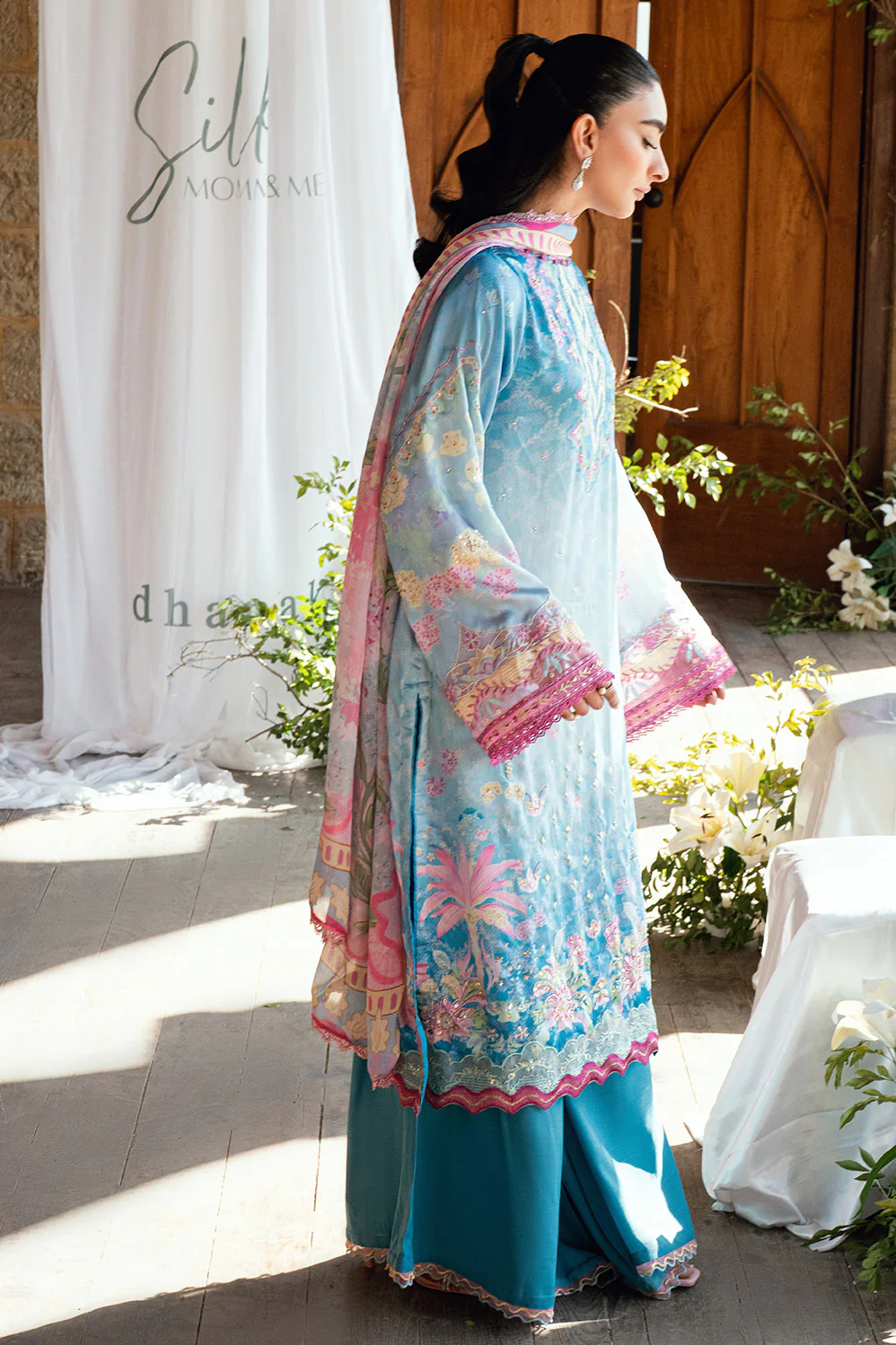 SS26DA-2898 BLUE 2PCS HAND EMBELLISHED KURTA WITH TROUSER - Image 6