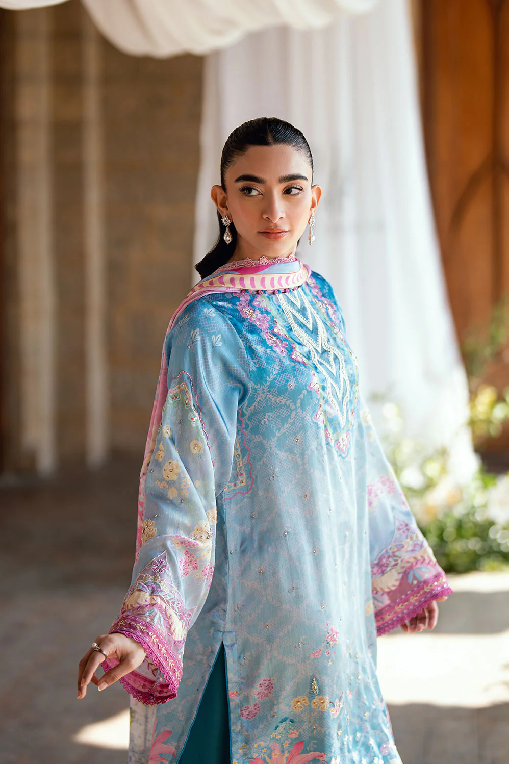 SS26DA-2898 BLUE 2PCS HAND EMBELLISHED KURTA WITH TROUSER - Image 7