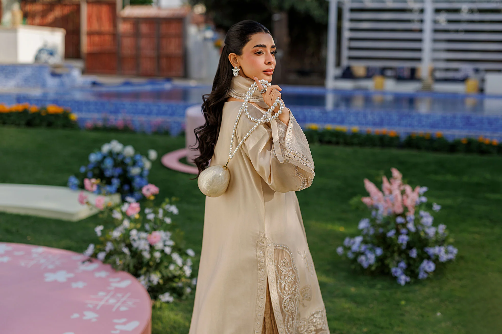 SS26DA-2901 BEIGE 2PCS  EMBROIDERED KURTA WITH TROUSER - Image 8