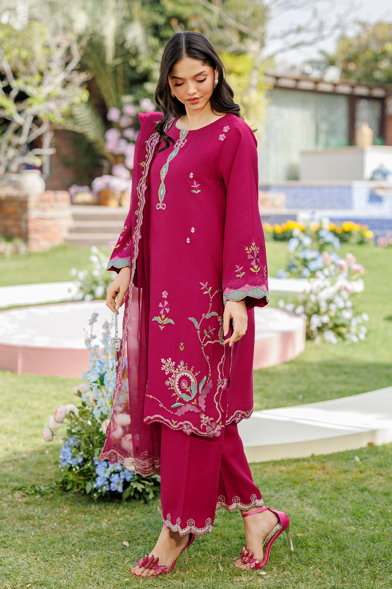 SS26DA-2903 MAGENTA 2PCS EMBROIDERED KURTA WITH TROUSER - Image 5