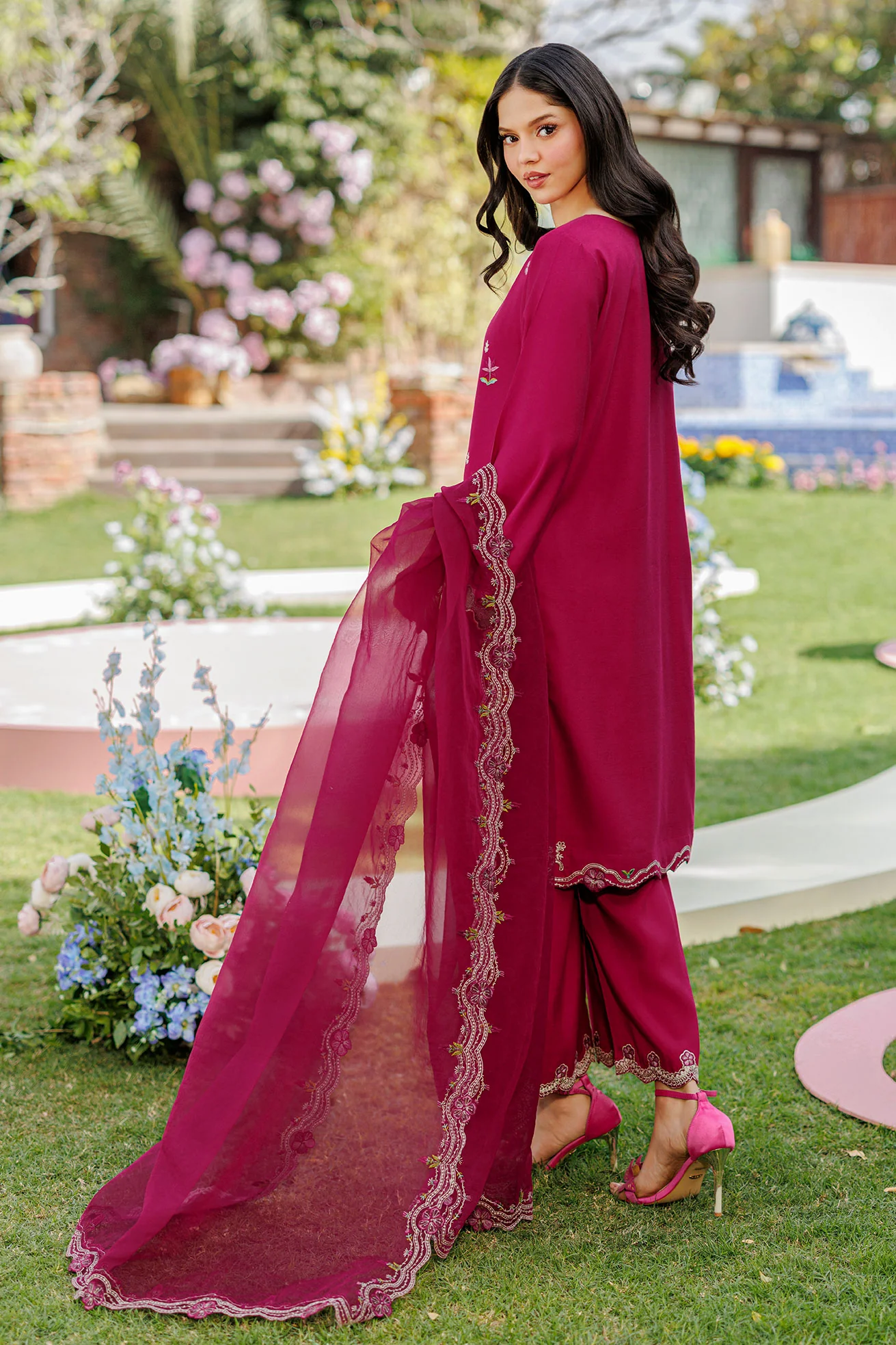 SS26DA-2903 MAGENTA 2PCS EMBROIDERED KURTA WITH TROUSER - Image 6