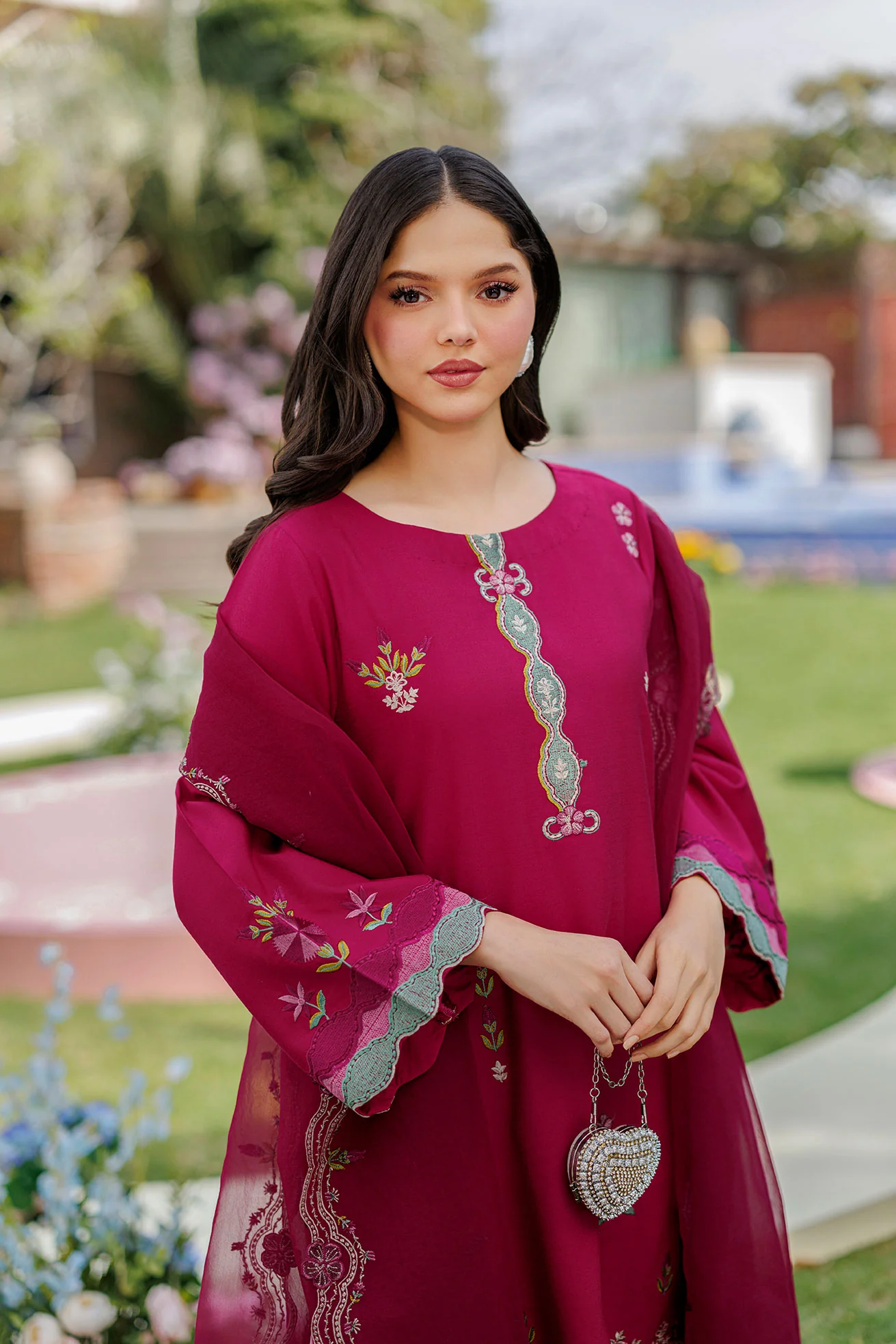 SS26DA-2903 MAGENTA 2PCS EMBROIDERED KURTA WITH TROUSER - Image 7
