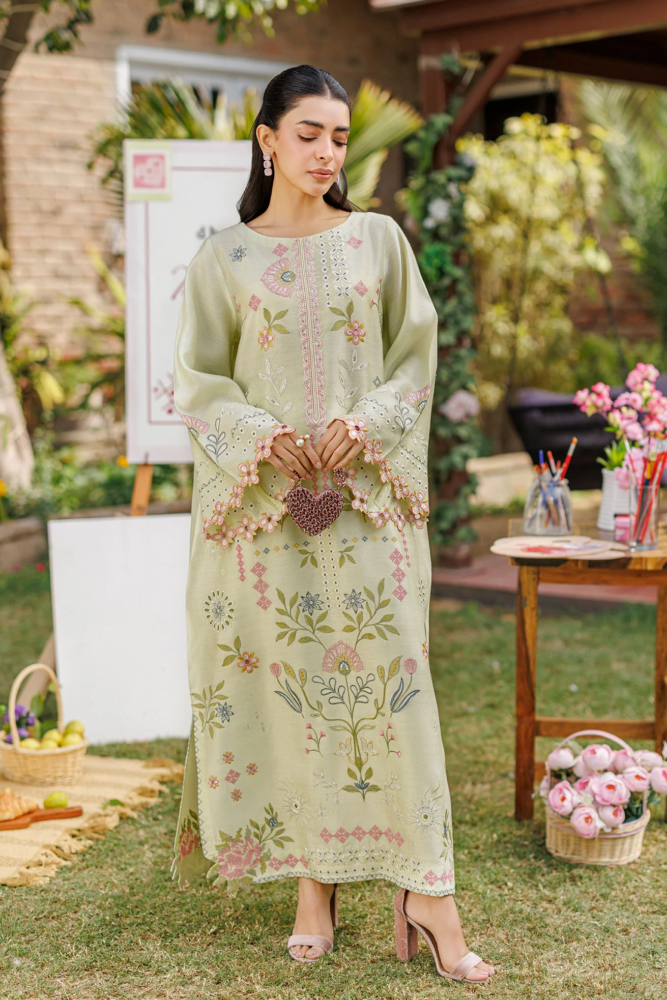 SS26DA-2904 MINT GREEN 2PCS EMBROIDERED KURTA WITH TROUSER - Image 7