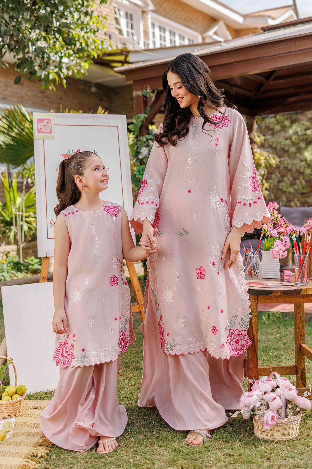 SS26DA-2906 PINK 2PCS EMBROIDERED KURTA WITH TROUSER - Image 4