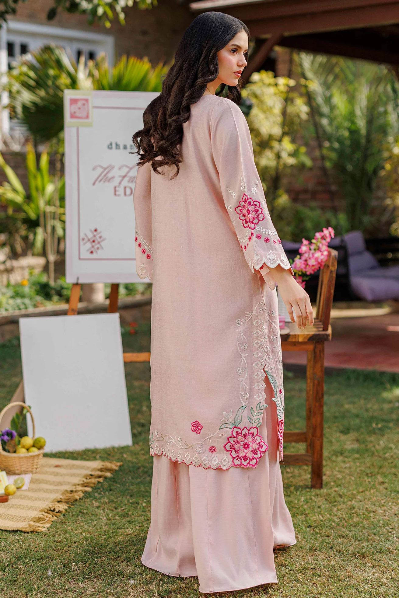 SS26DA-2906 PINK 2PCS EMBROIDERED KURTA WITH TROUSER - Image 5