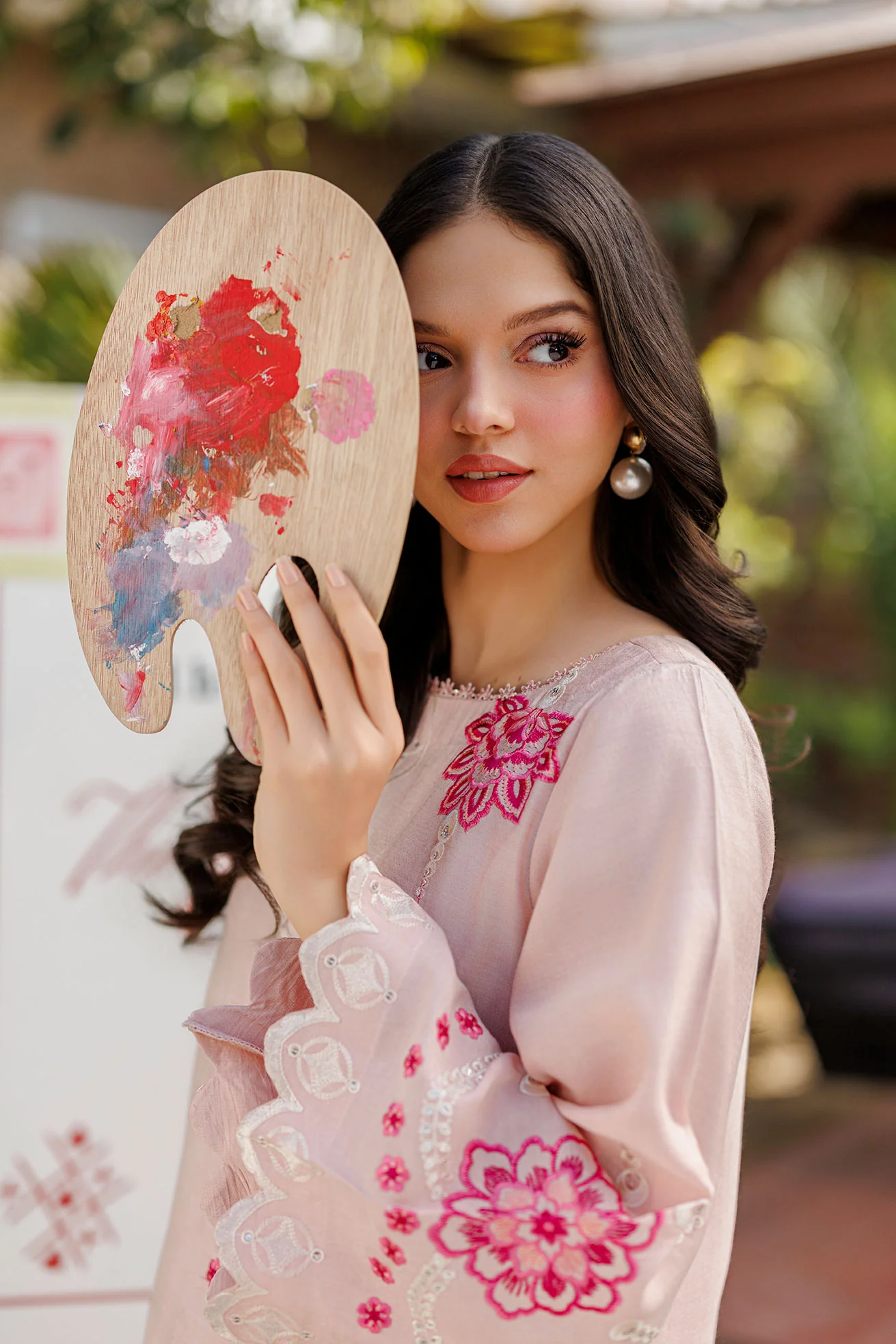 SS26DA-2906 PINK 2PCS EMBROIDERED KURTA WITH TROUSER - Image 8