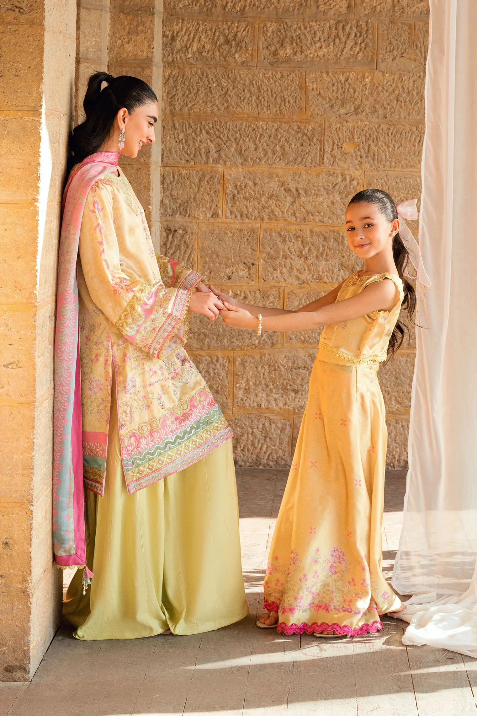SS26DA-2892 YELLOW 2PCS HAND EMBELLISHED KURTA WITH TROUSER - Image 9