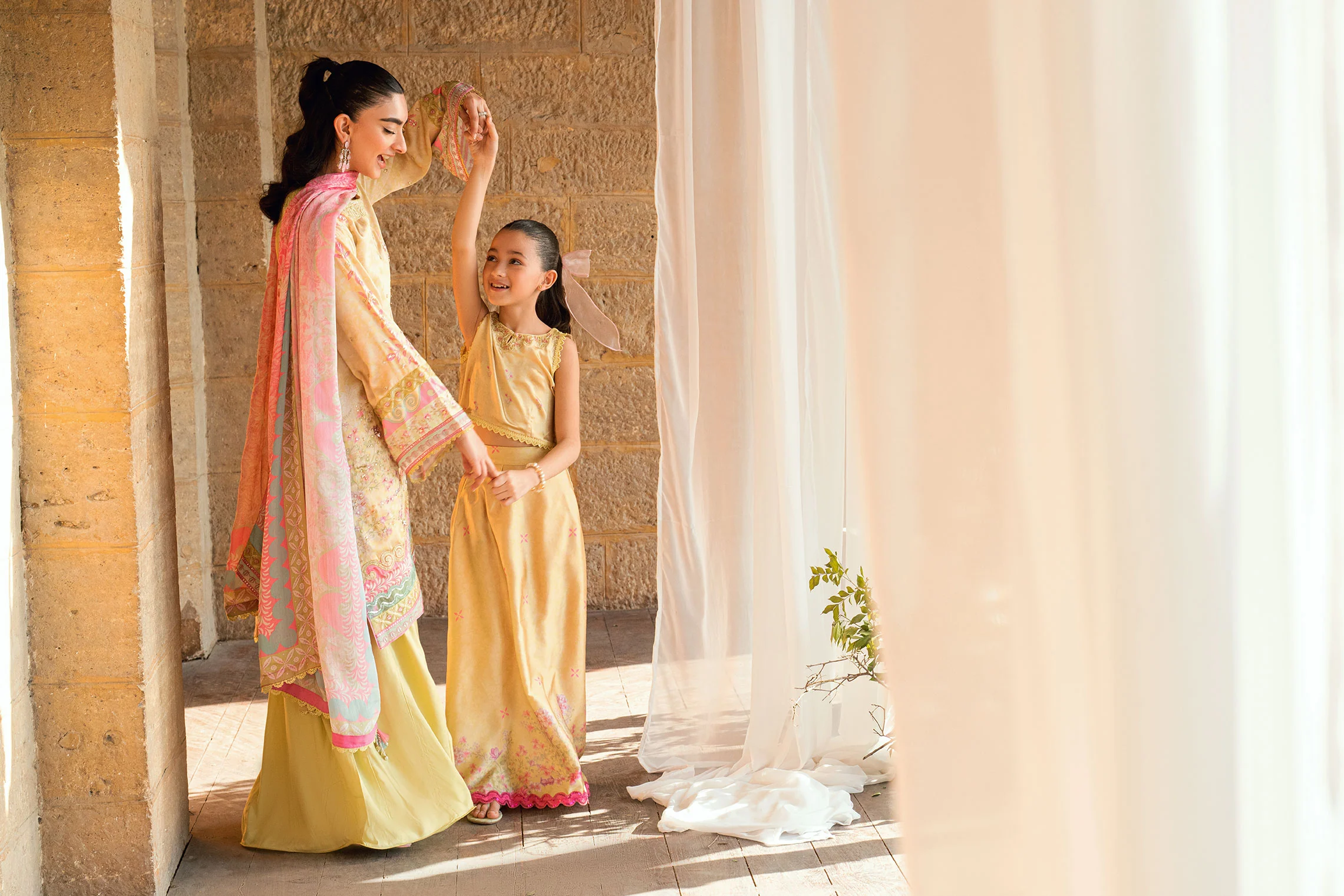 SS26DA-2892 YELLOW 2PCS HAND EMBELLISHED KURTA WITH TROUSER - Image 12