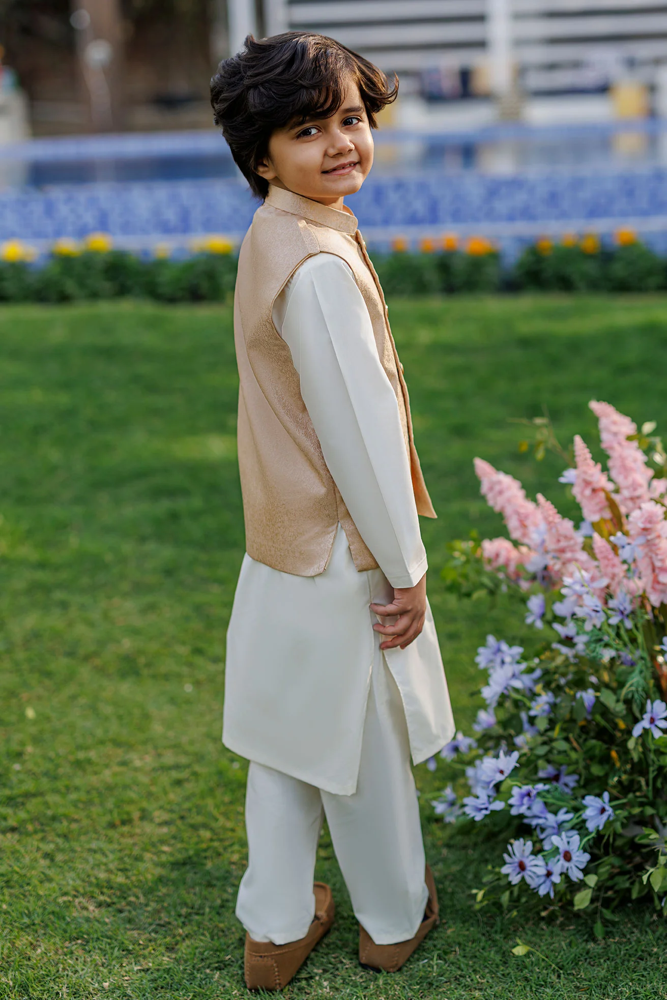 SS26DK-0222 - BEIGE - KURTA ,PAJAMA & WAIST COAT - 3PCS - Image 3