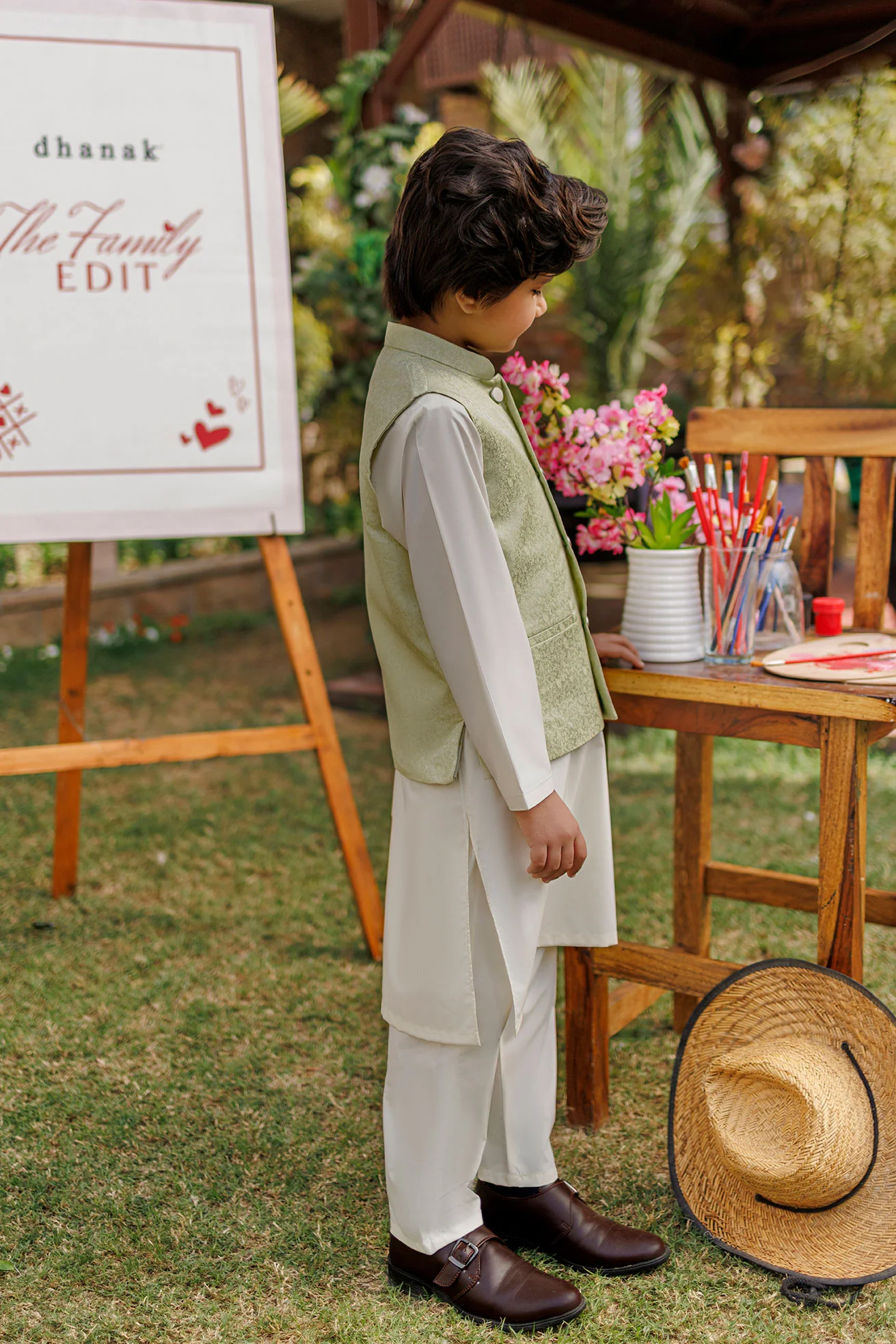 SS26DK-0223 - MINT GREEN - KURTA ,PAJAMA & WAIST COAT - 3PCS - Image 3