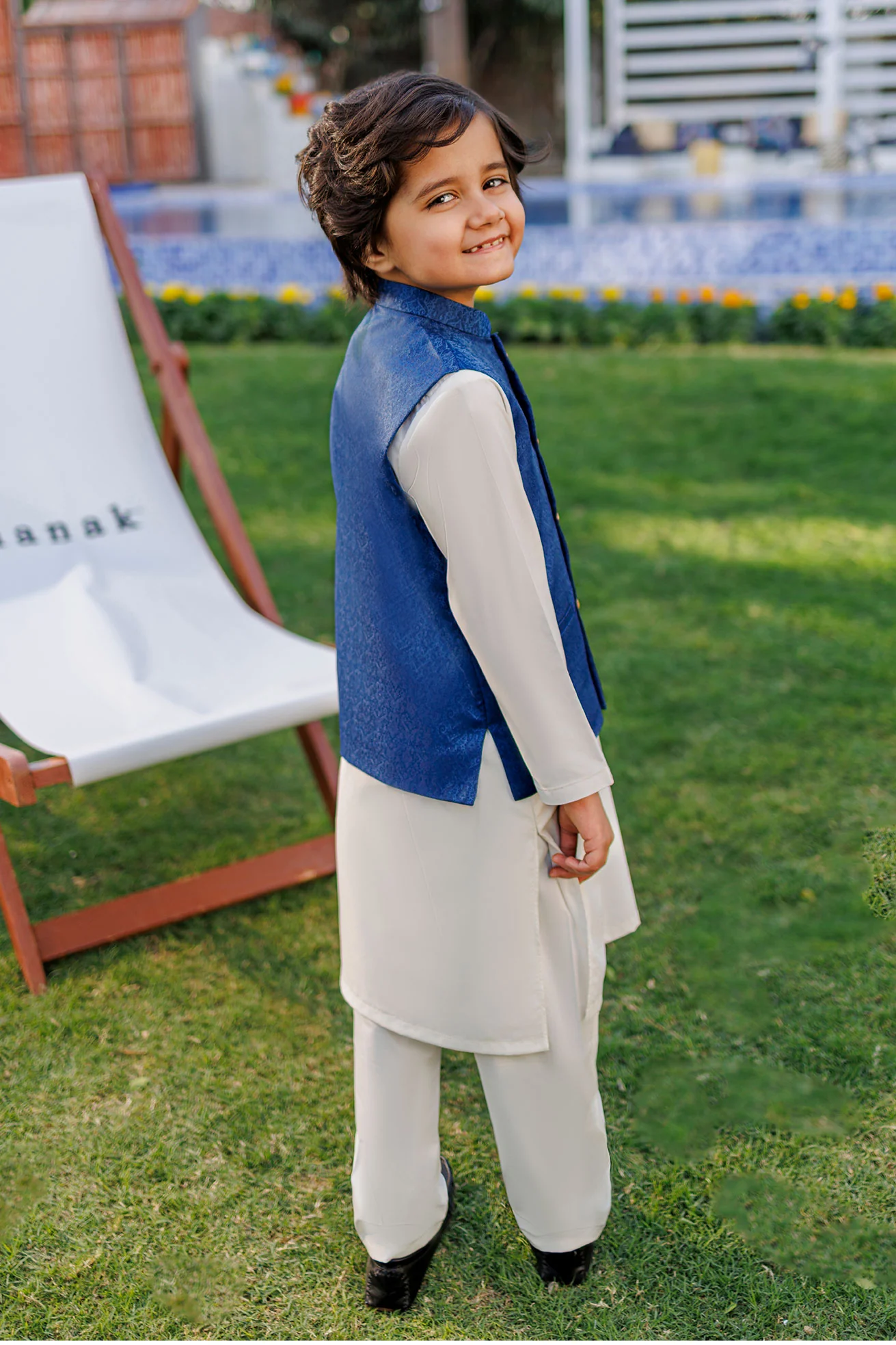 SS26DK-0225 - BLUE - KURTA ,PAJAMA & WAIST COAT - 3PCS - Image 3