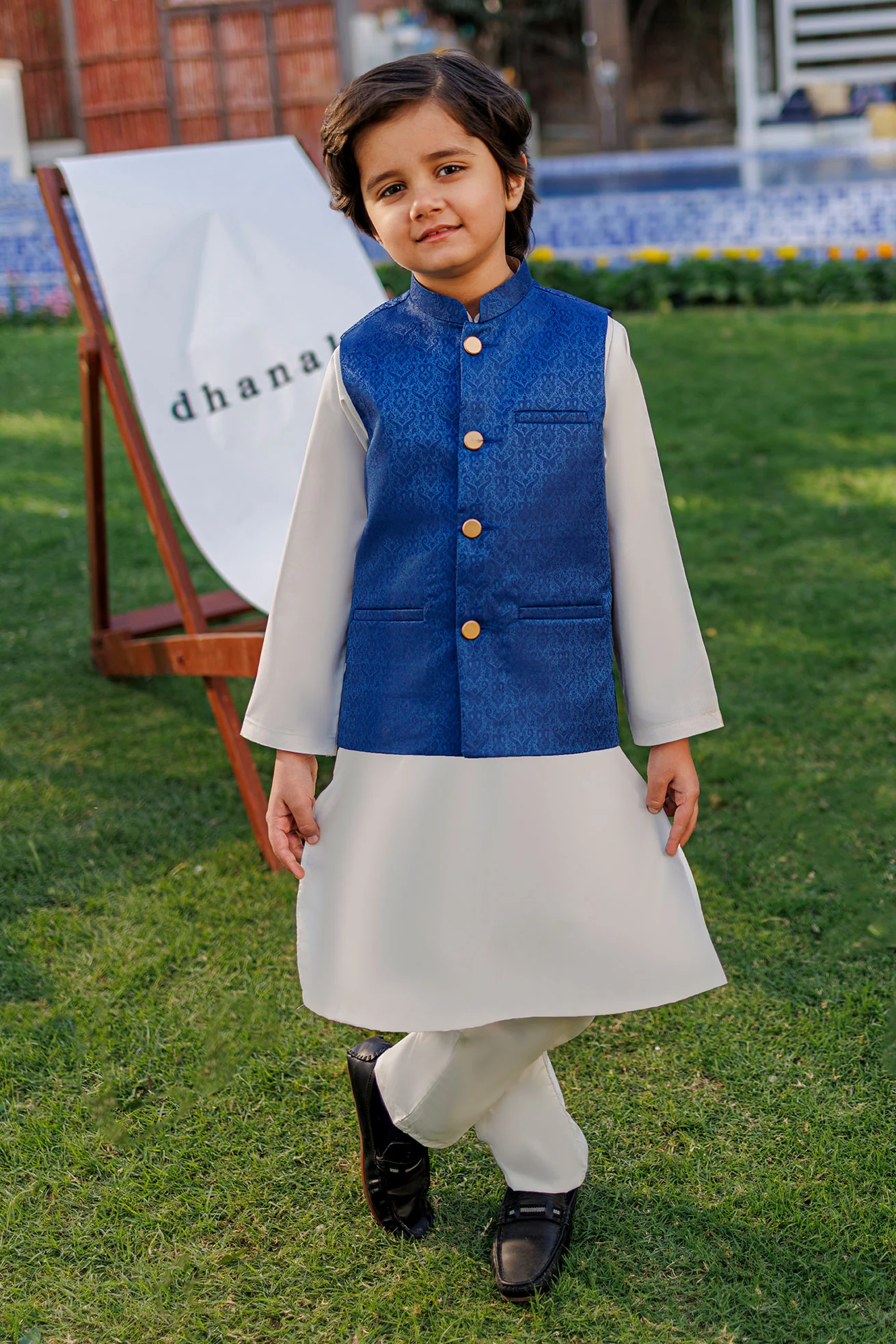 SS26DK-0225 - BLUE - KURTA ,PAJAMA & WAIST COAT - 3PCS - Image 4