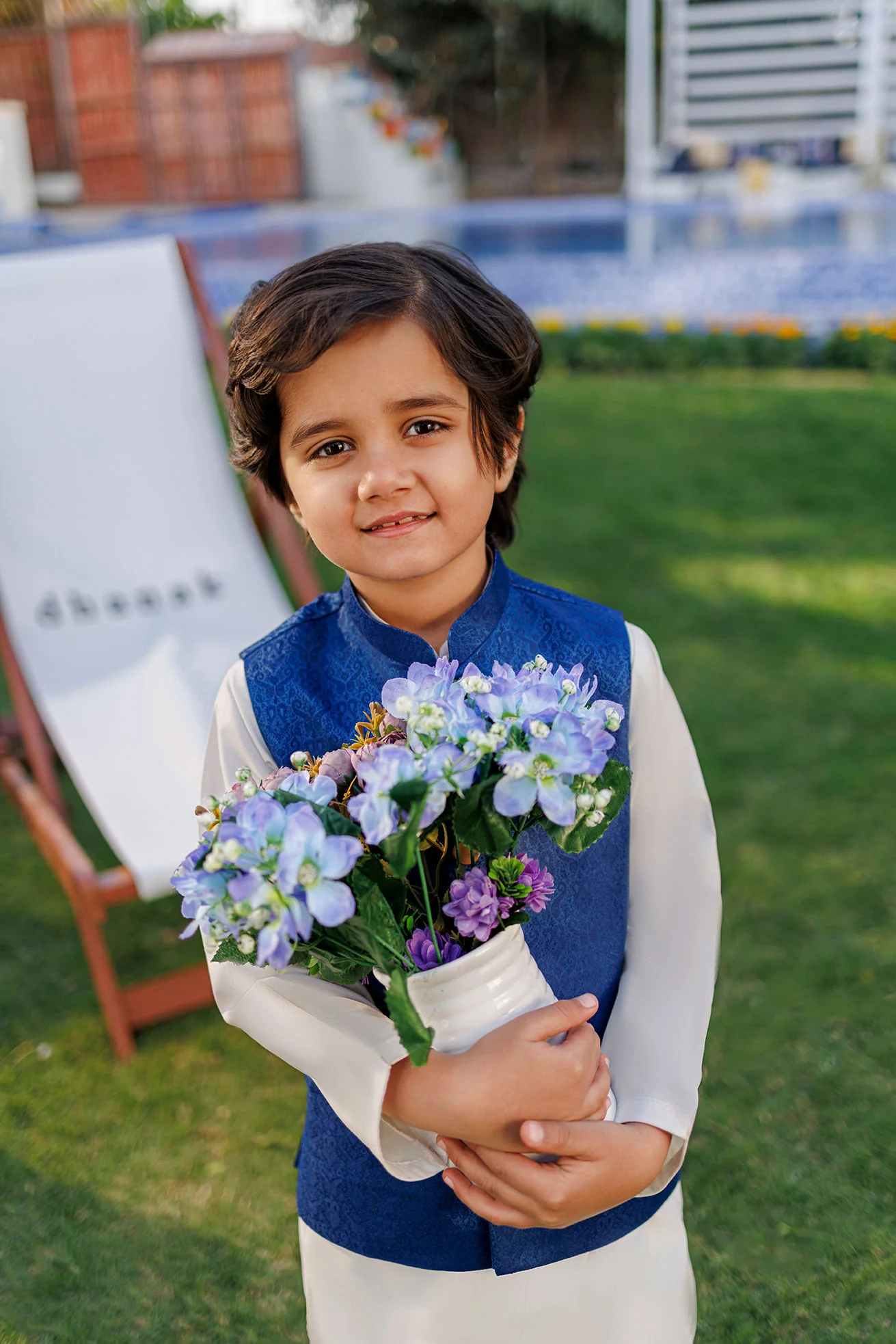 SS26DK-0225 - BLUE - KURTA ,PAJAMA & WAIST COAT - 3PCS - Image 5