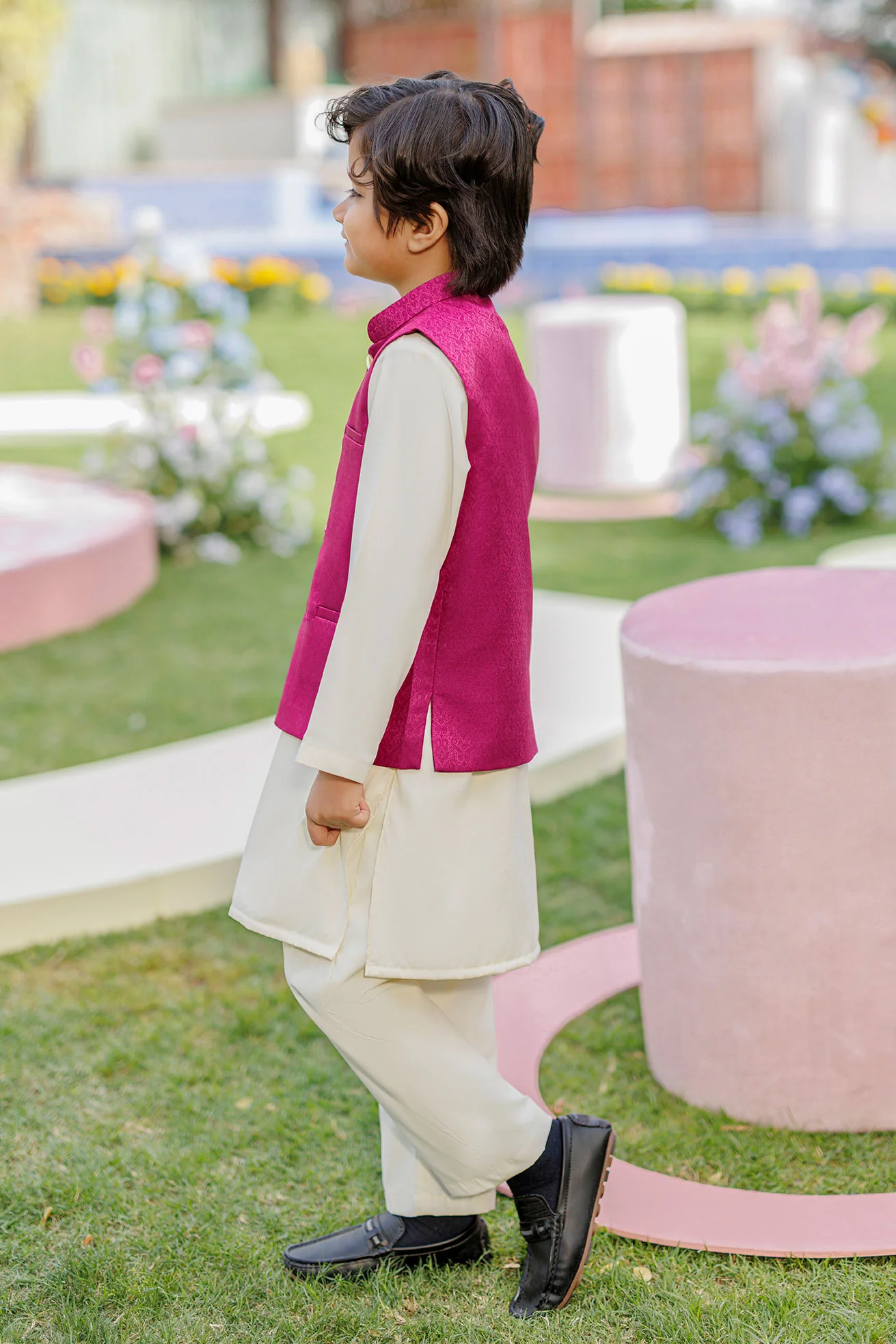 SS26DK-0226 - MAGENTA - KURTA ,PAJAMA & WAIST COAT - 3PCS - Image 3