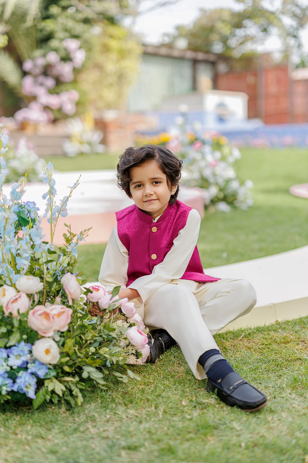 SS26DK-0226 - MAGENTA - KURTA ,PAJAMA & WAIST COAT - 3PCS - Image 5